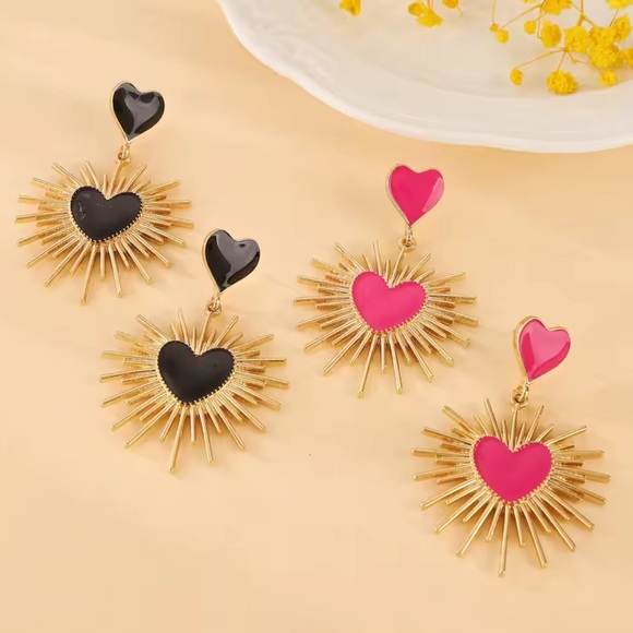 Pink and Gold Heart Earrings. Statement earrings. Elegant unique Heart earrings - Picture 3 of 4